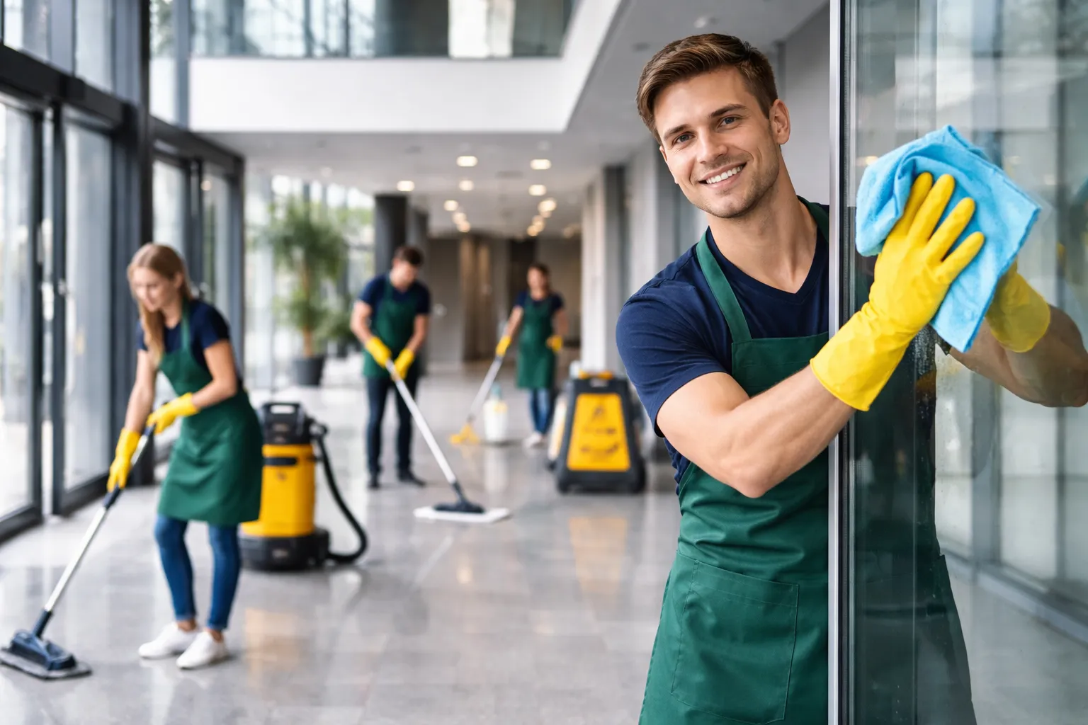 Hausmeisterservice-Anbieter bei der Arbeit in Wohn- und Gewerbeimmobilie