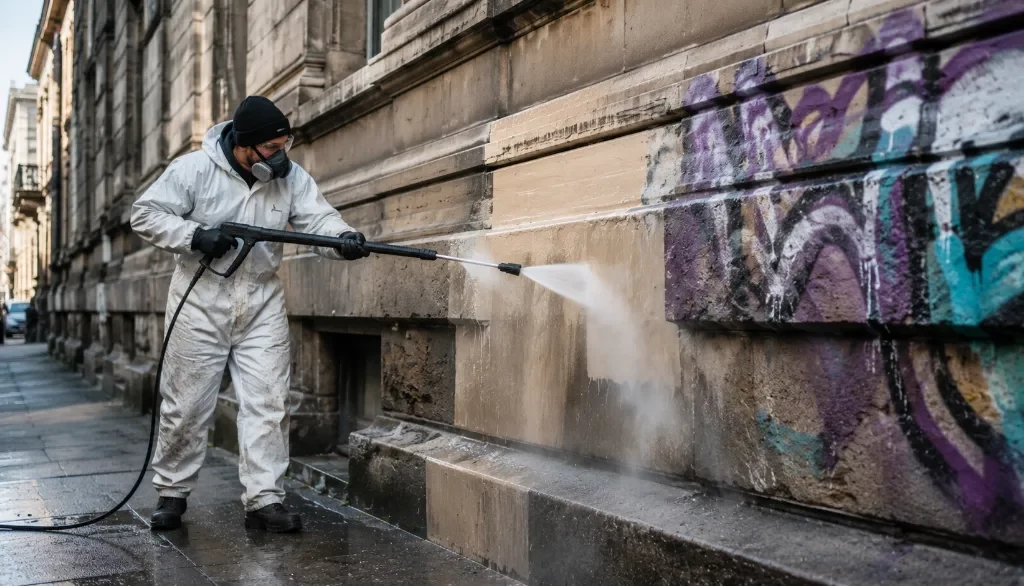 Graffitientfernung – Reinigung einer besprühten Hauswand