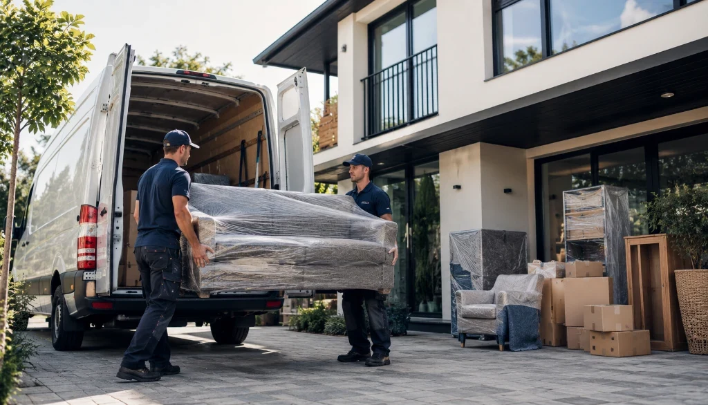 Moebeltransport - Profis verladen Moebel in Transporter